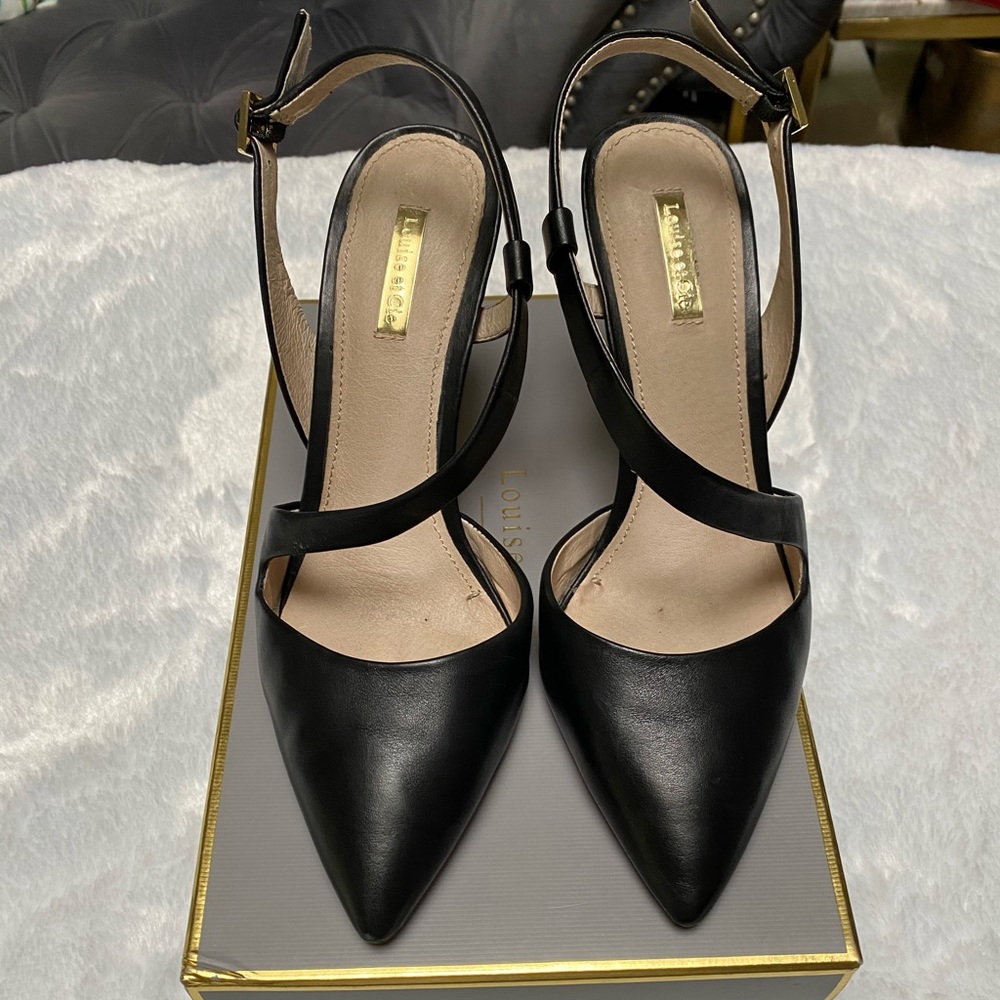 Louise et Cie | Black Leather Pointed Toe Slingbacks